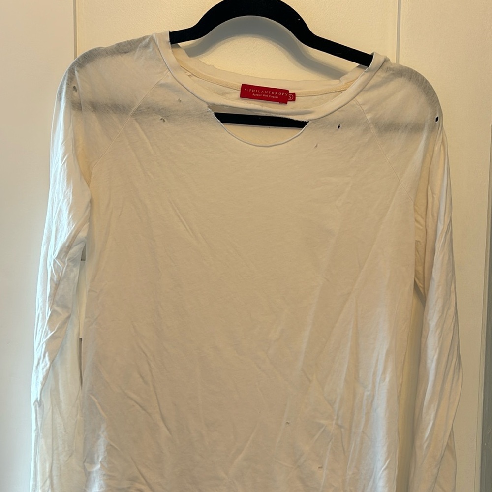 Philanthropy distressed white t shirt